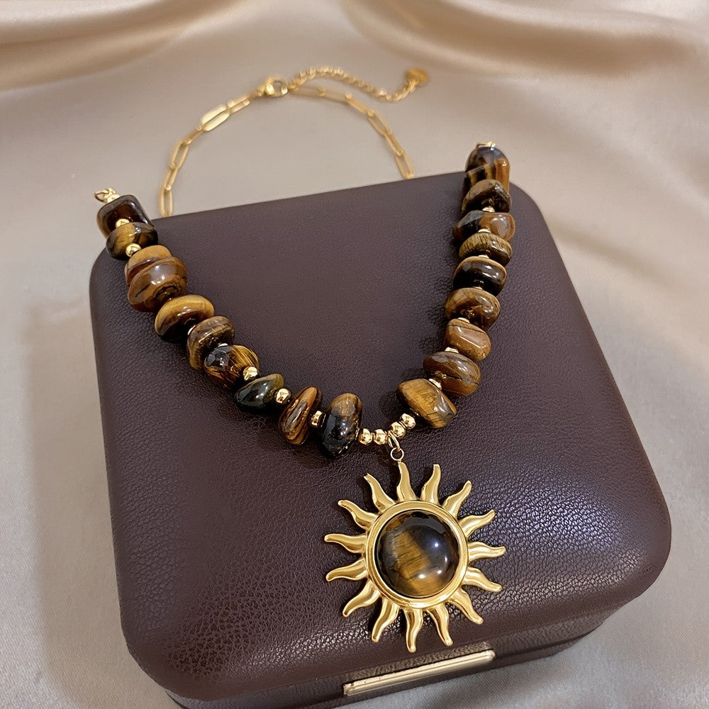 Boho Tiger Eye Sunburst Necklace
