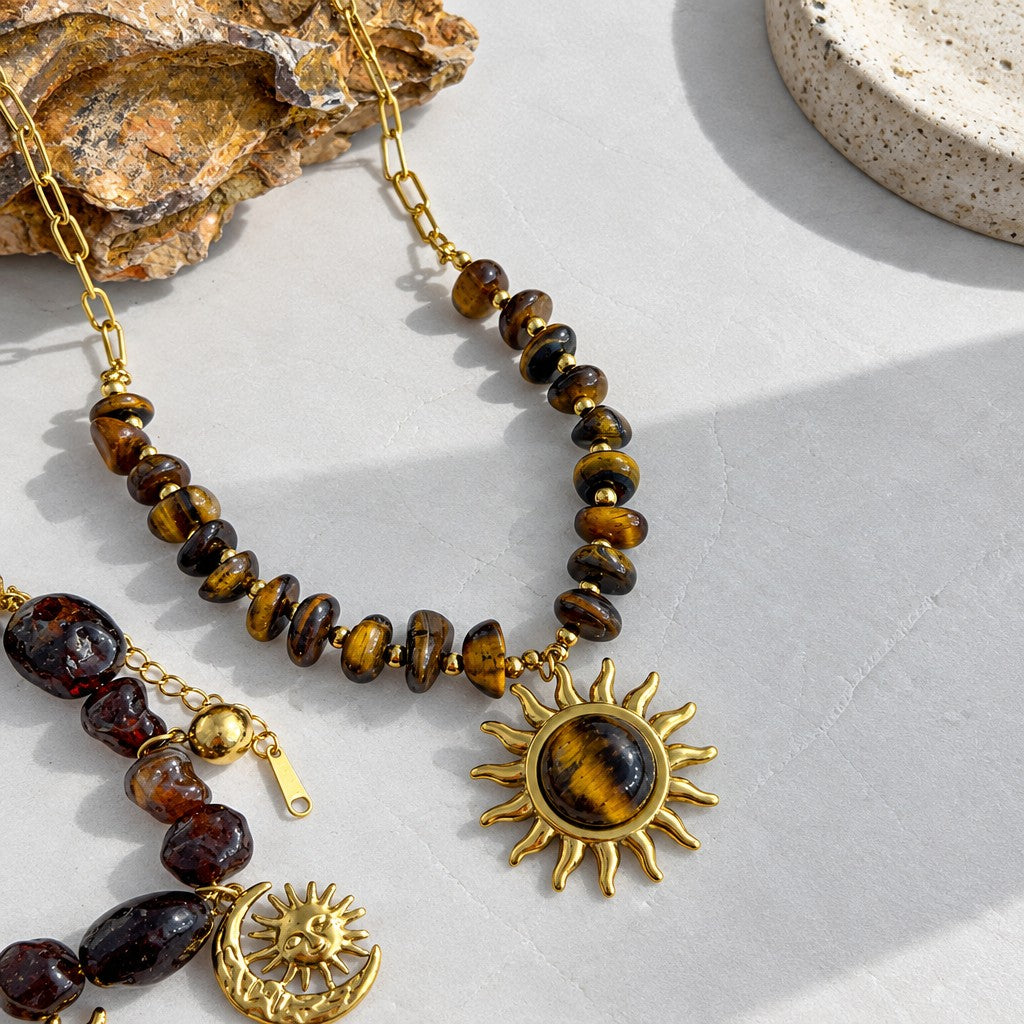Boho Tiger Eye Sunburst Necklace