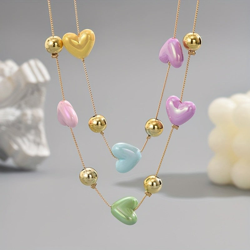 Playful Multicolor Heart Satellite Necklace
