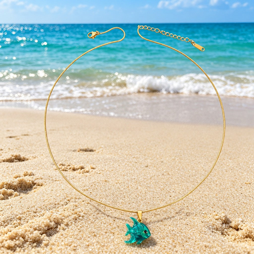 18k Dainty Red Fish Pendant Necklace
