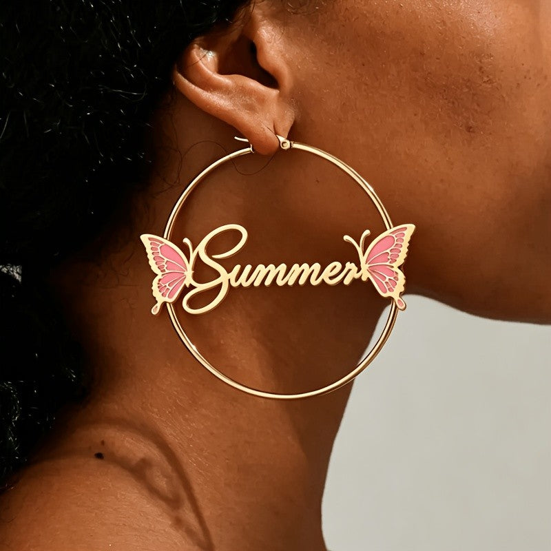 18k Boho Summer Script Butterfly Hoop Earrings