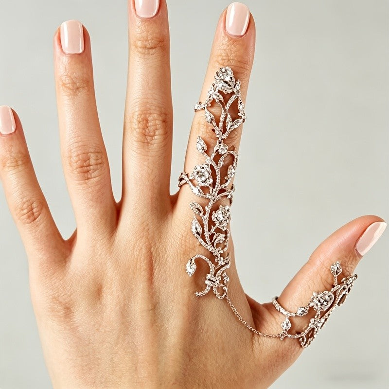 Elegant Vintage Rose Finger Ring Bracelet