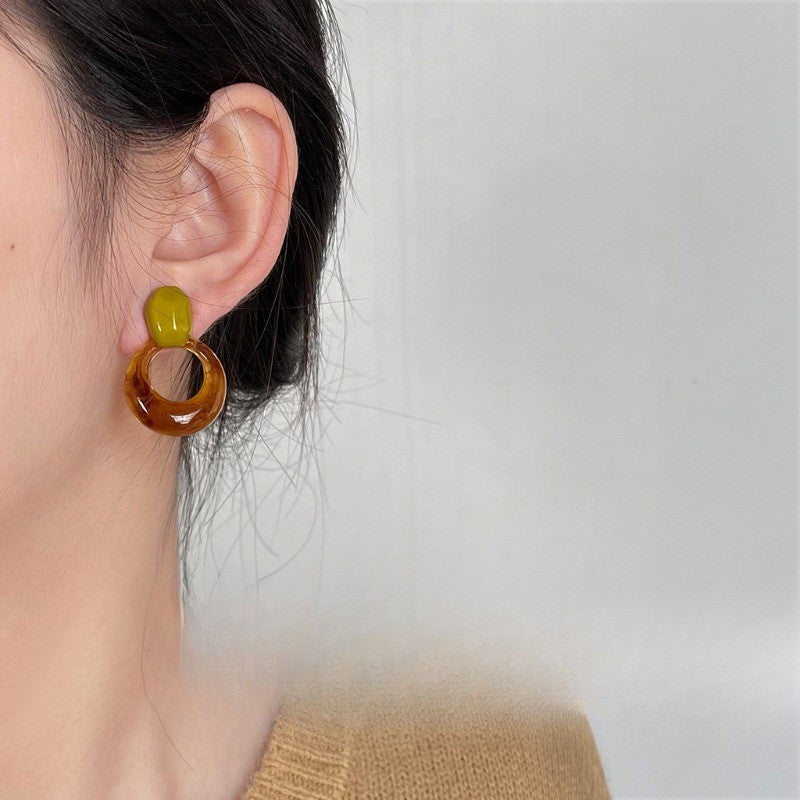 Boho Olive Acrylic Hoop Earrings