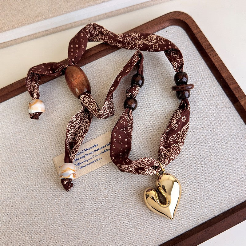 Boho Paisley Print Beaded Scarf Necklace