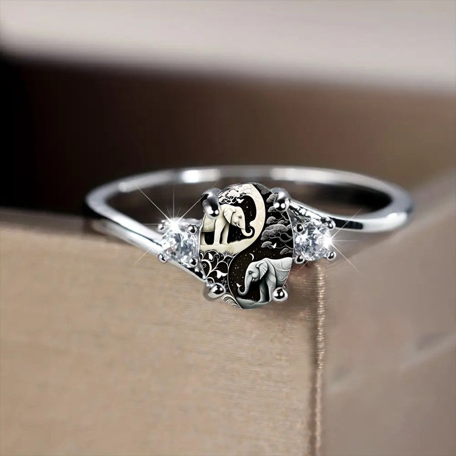 Elegant Yin Yang Elephant Ring