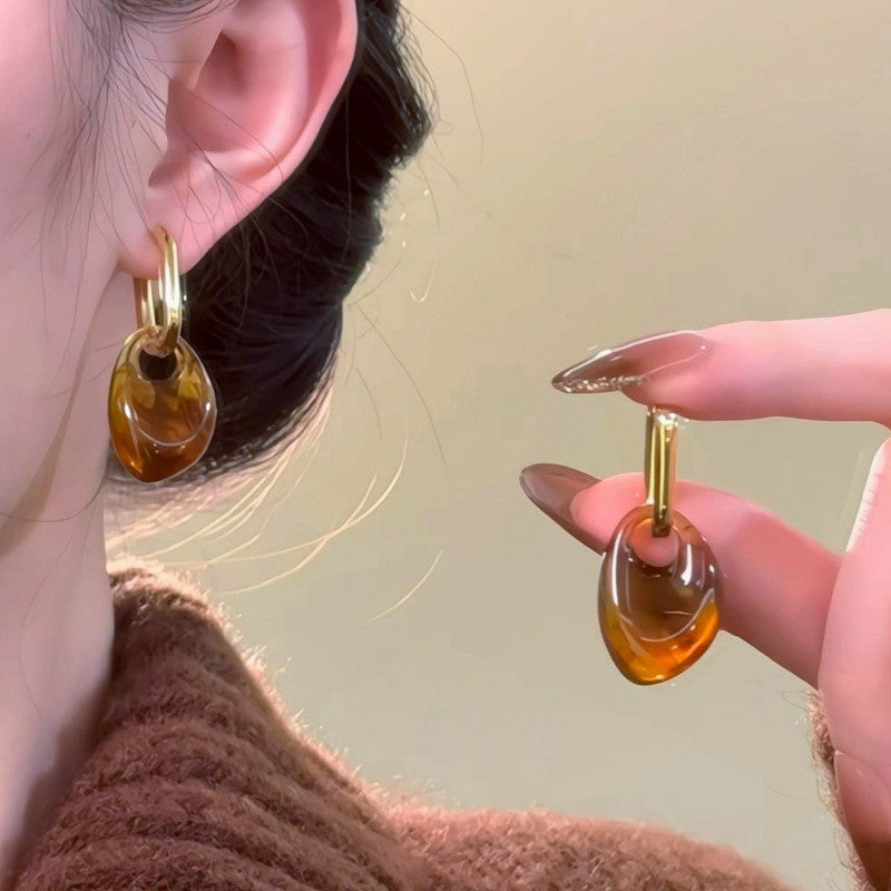Vintage Amber Oval Hoop Earrings