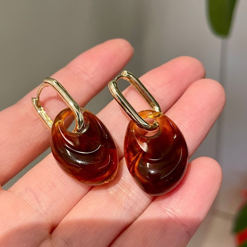 Vintage Amber Oval Hoop Earrings