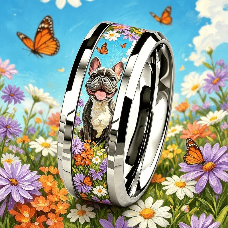 Boho French Bulldog Floral Ring