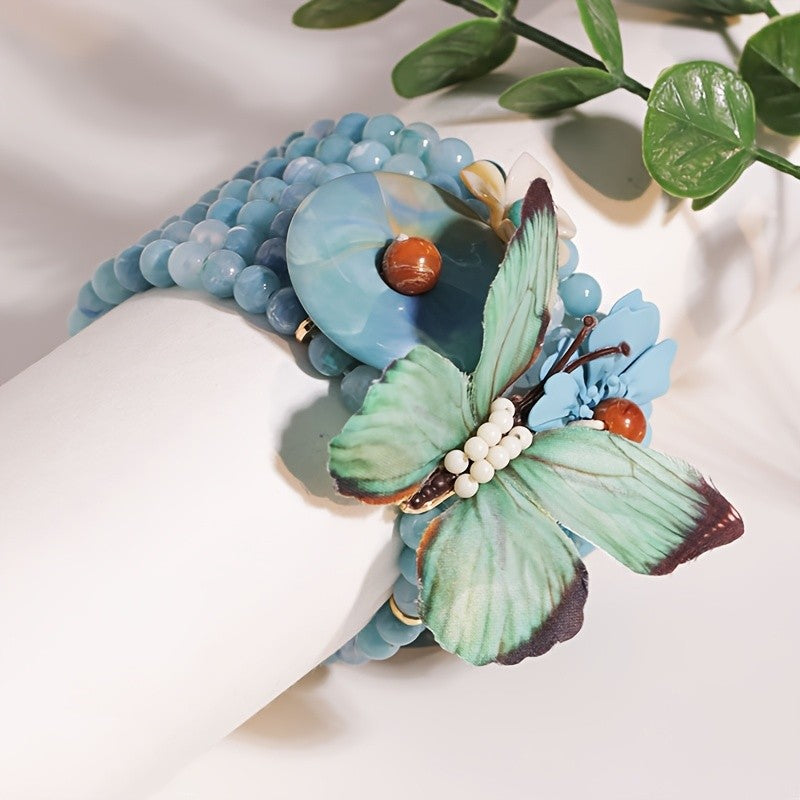 Boho Butterfly Floral Beaded Bracelet