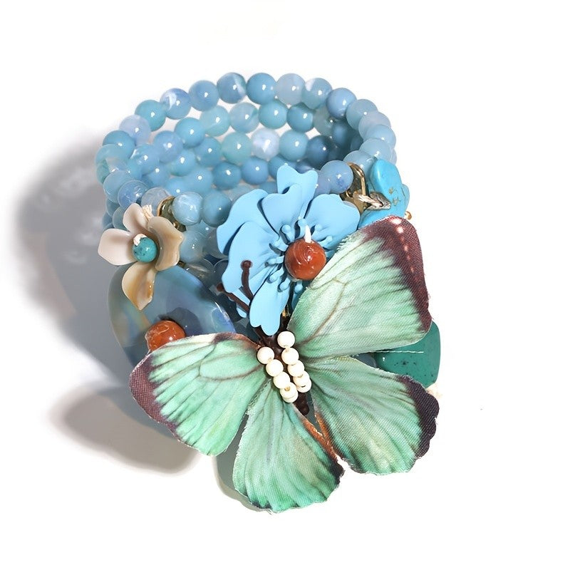 Boho Butterfly Floral Beaded Bracelet