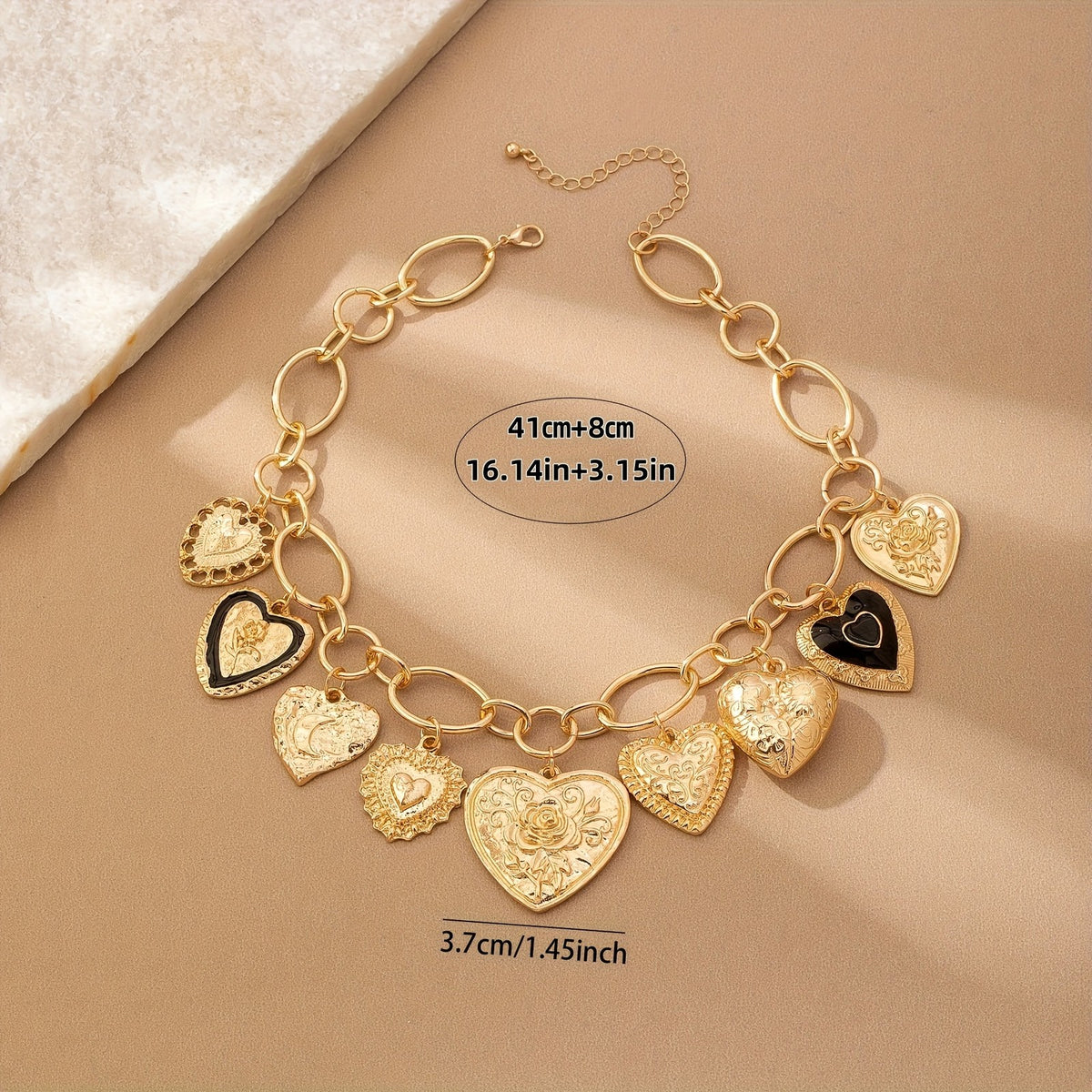 14k Boho Embossed Heart Necklace