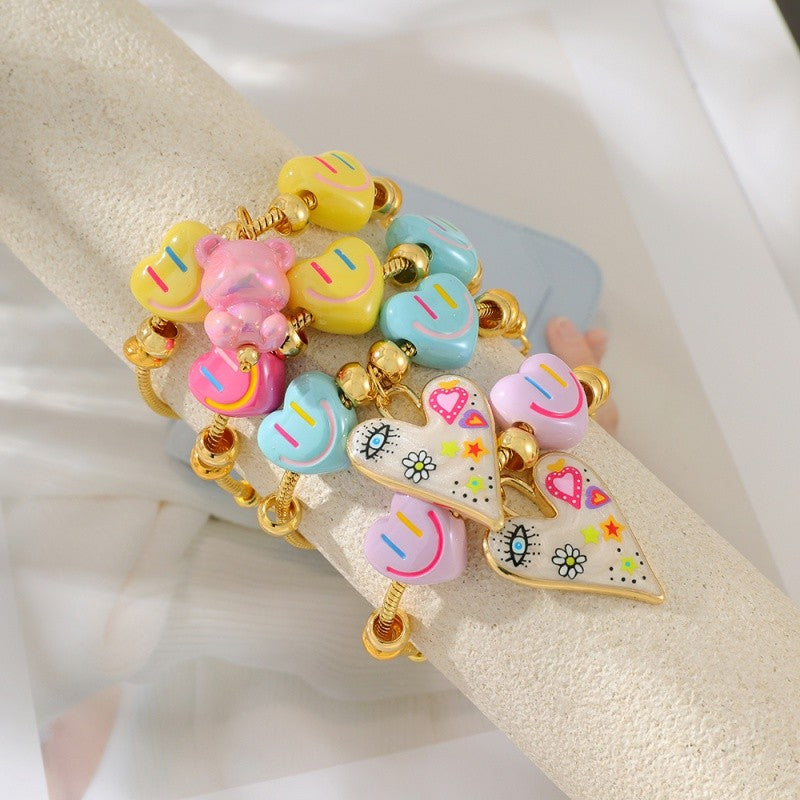 18k Y2K Resin Heart Charm Bracelet