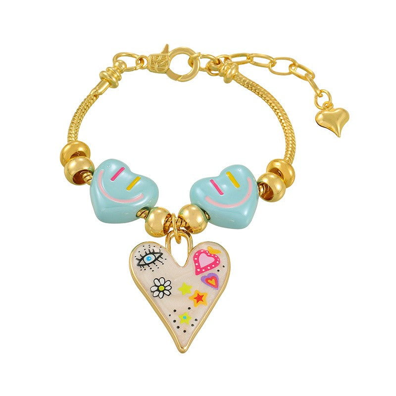 18k Y2K Resin Heart Charm Bracelet