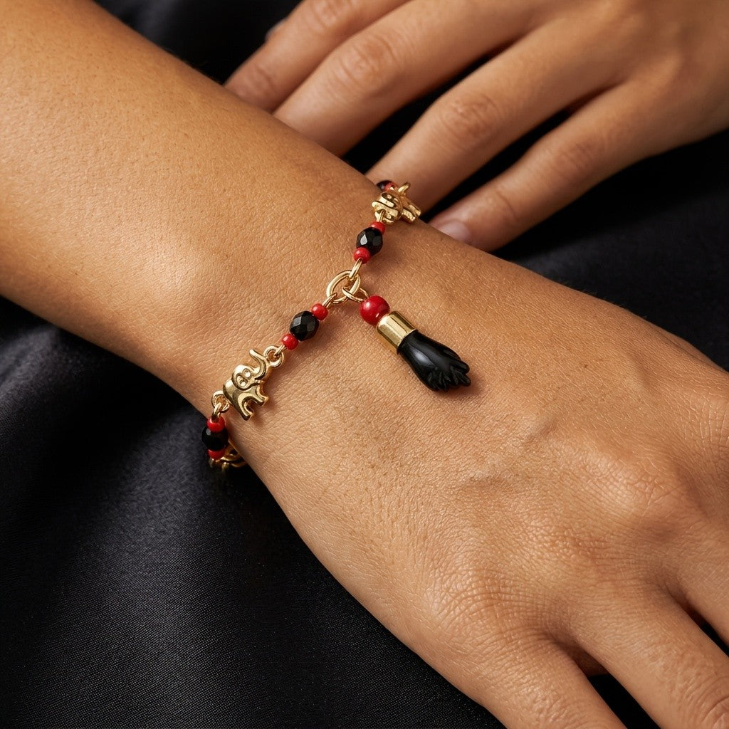 14k Vintage Elephant Evil Eye Bracelet
