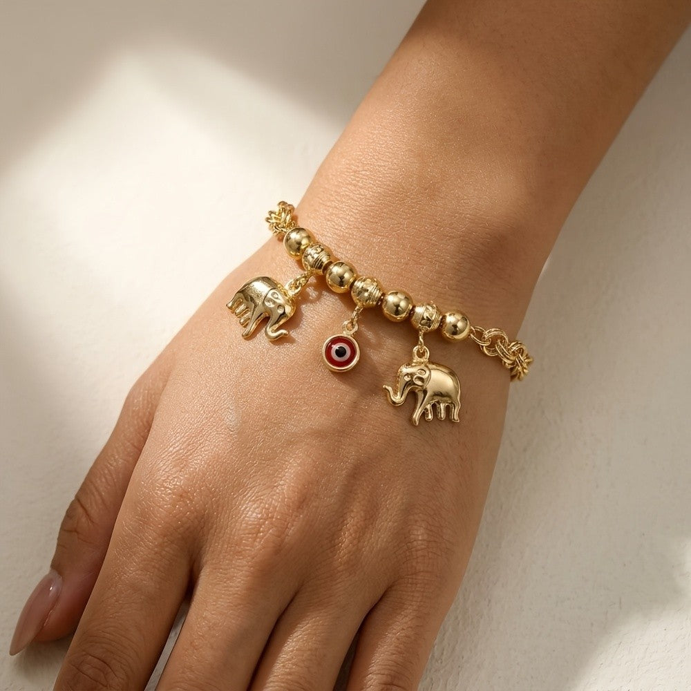 14k Vintage Elephant Evil Eye Bracelet