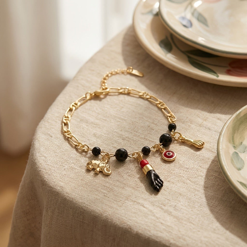 14k Vintage Elephant Evil Eye Bracelet
