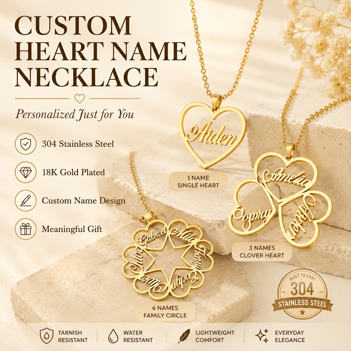 18k Elegant Custom Name Heart Necklace