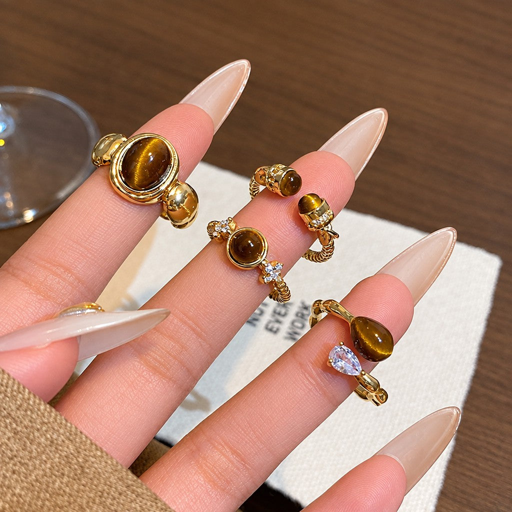 Vintage Boho Tiger Eye Stackable Ring