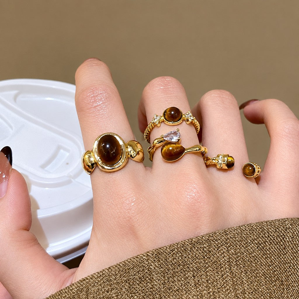 Vintage Boho Tiger Eye Stackable Ring