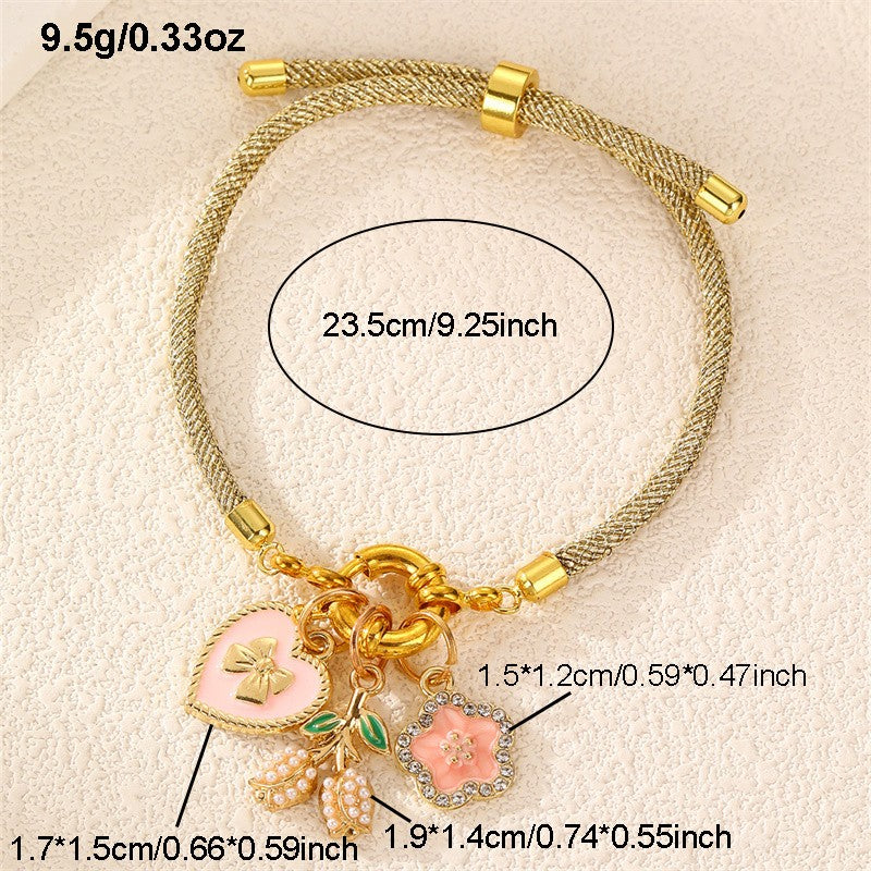 2pc Romantic Enamel Heart & Flower Bracelet Set