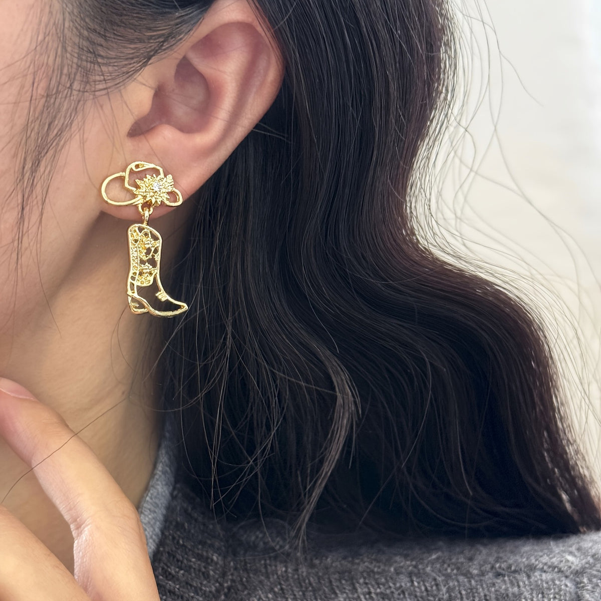 Dainty Hollow Cowboy Boot Drop Earrings