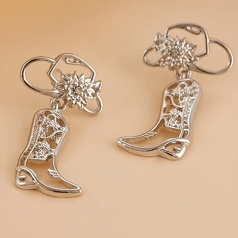 Dainty Hollow Cowboy Boot Drop Earrings