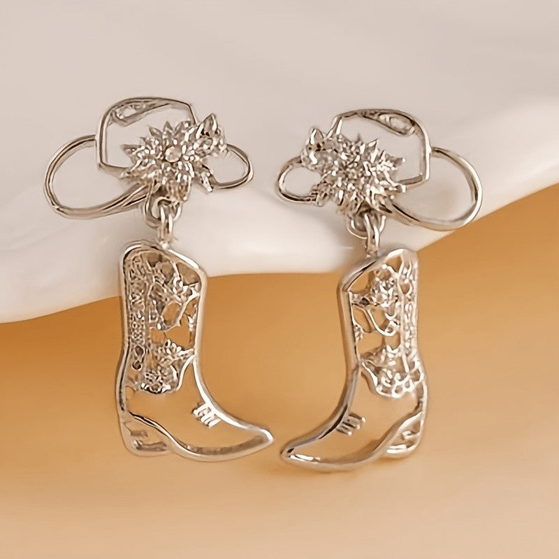 Dainty Hollow Cowboy Boot Drop Earrings