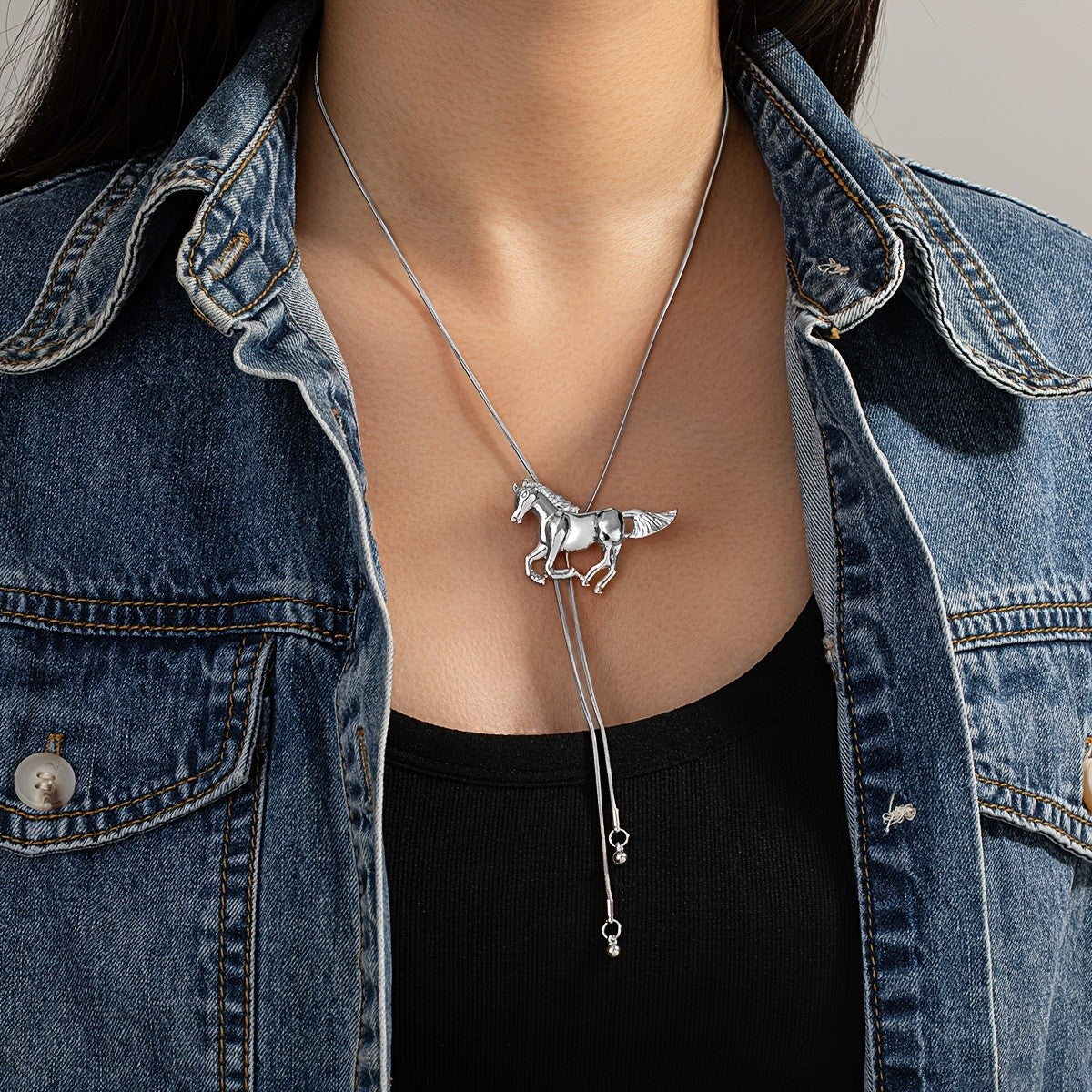 Classy Galloping Horse Lariat Necklace