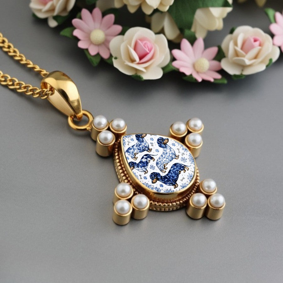 Classy Dachshund Pearl Pendant Necklace