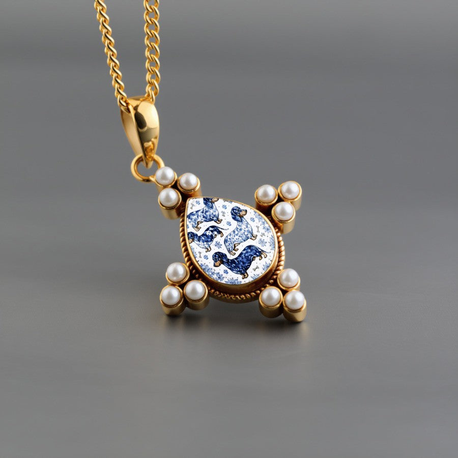 Classy Dachshund Pearl Pendant Necklace