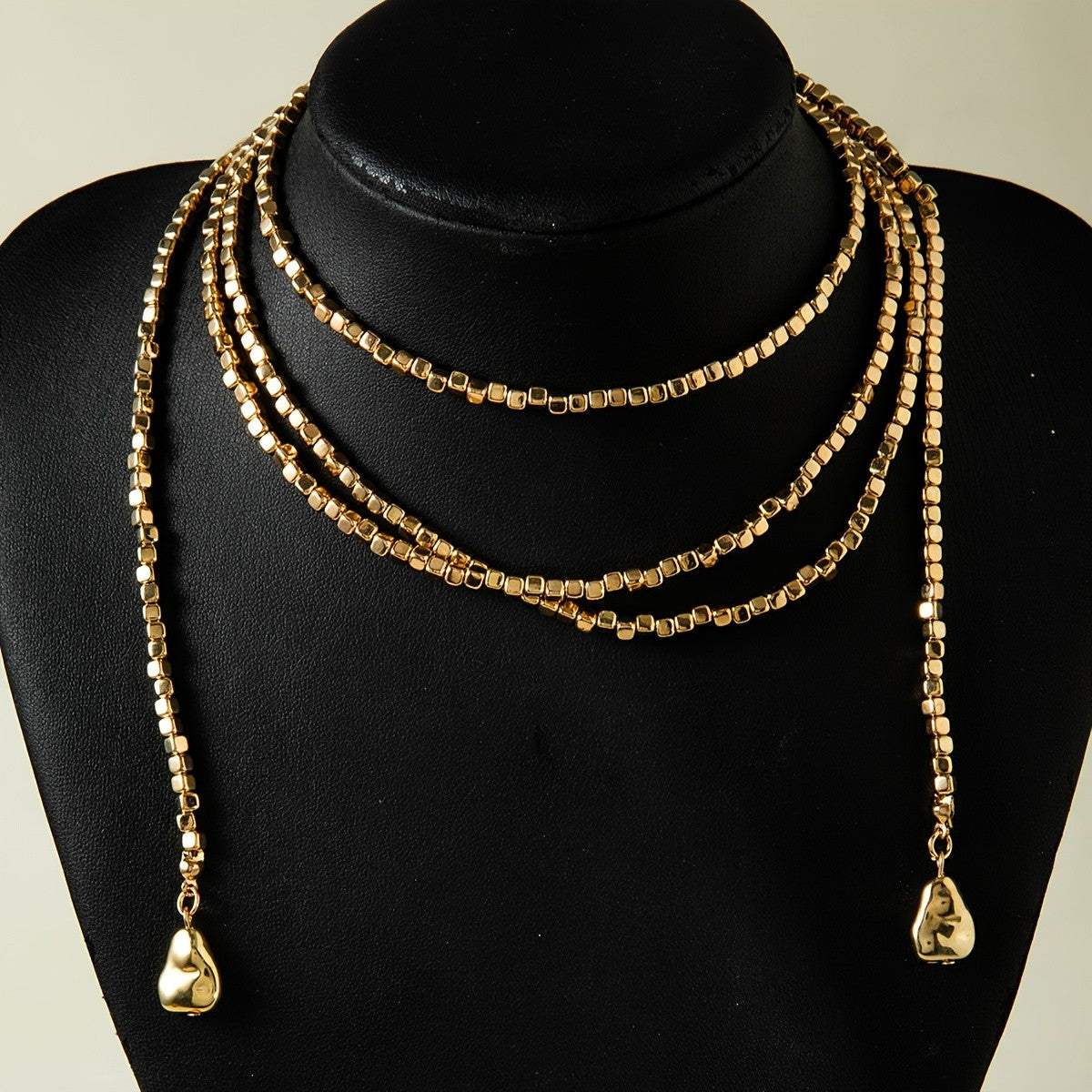 Layered Geometric Box Chain Lariat Necklace