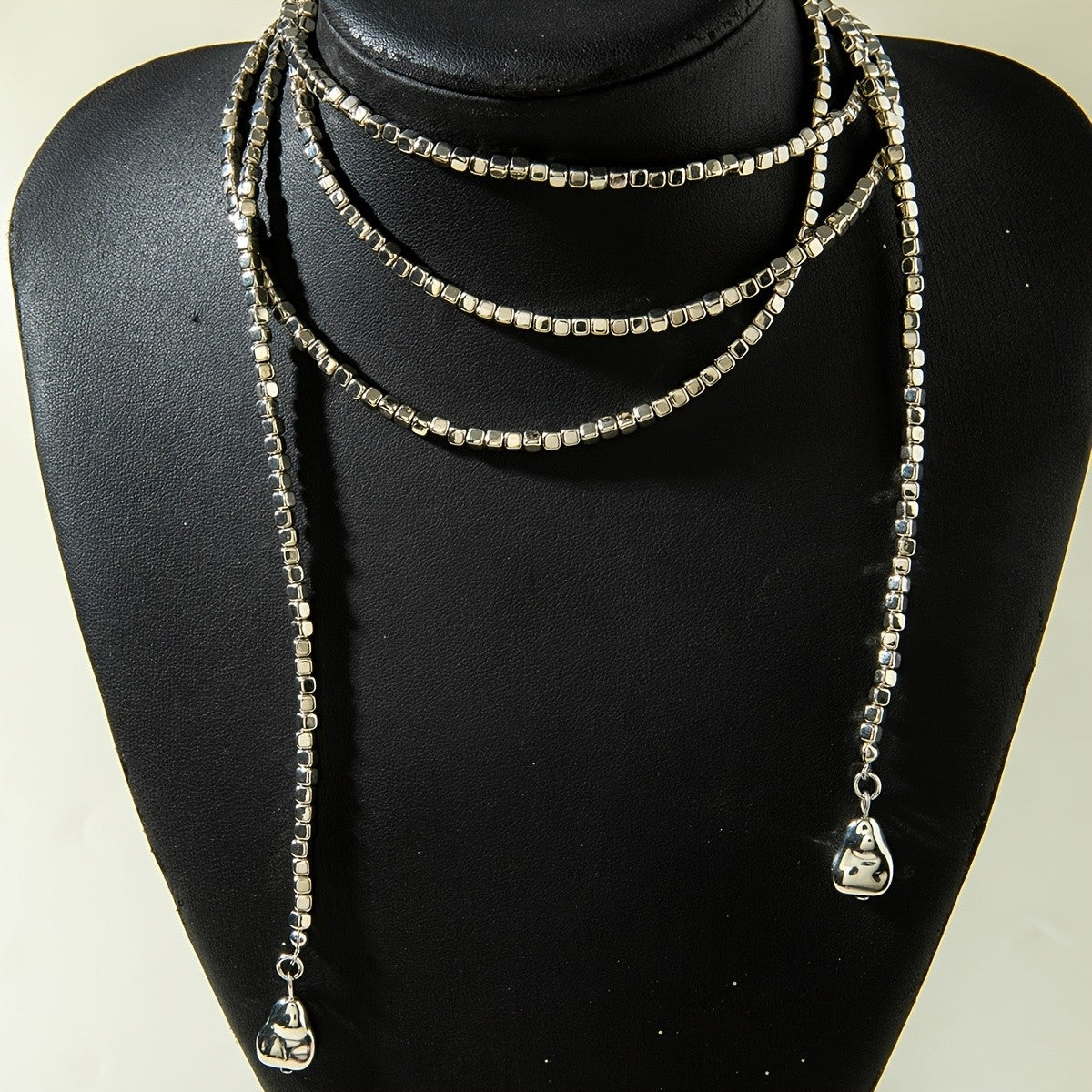 Layered Geometric Box Chain Lariat Necklace