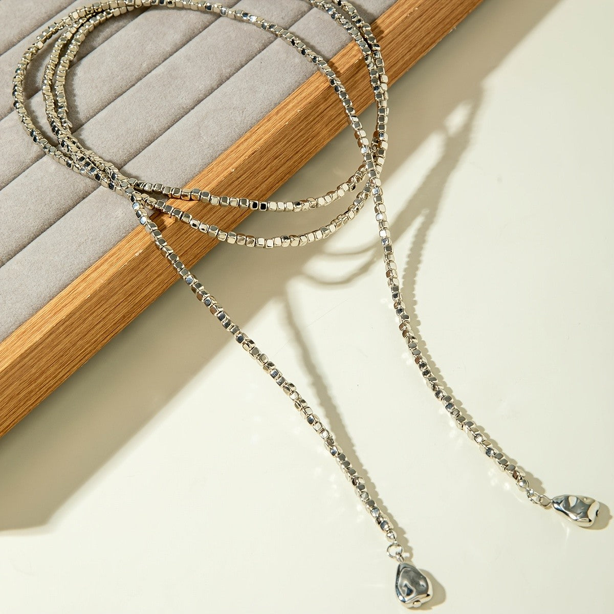 Layered Geometric Box Chain Lariat Necklace