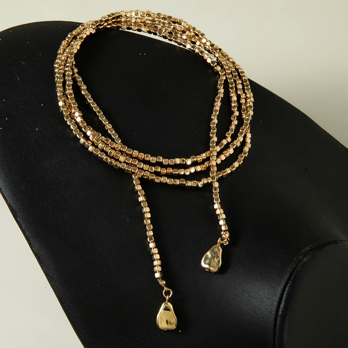 Layered Geometric Box Chain Lariat Necklace