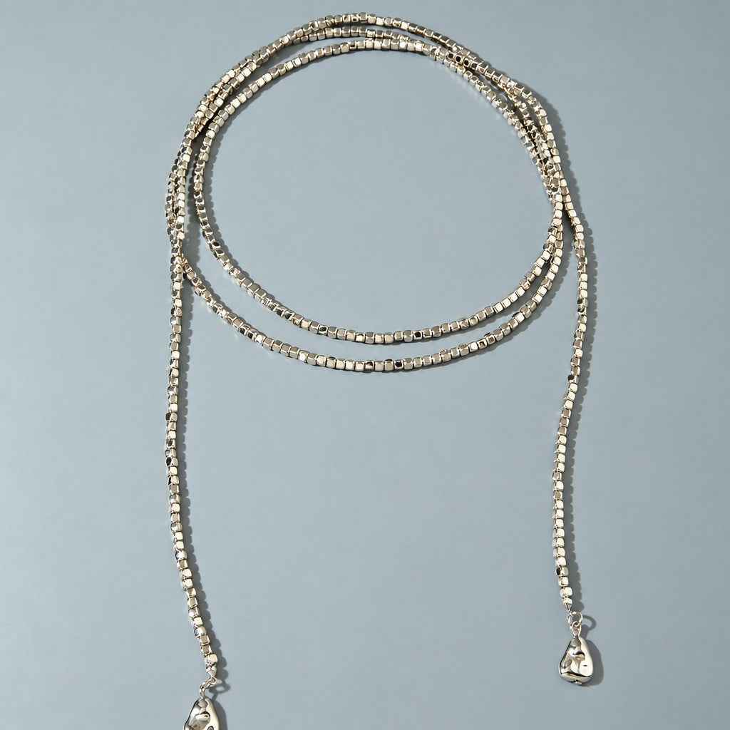 Layered Geometric Box Chain Lariat Necklace