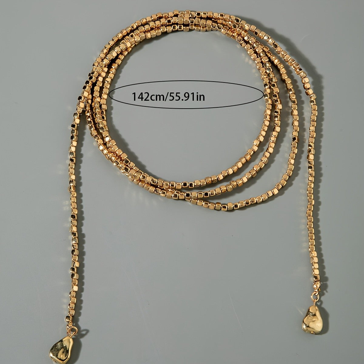 Layered Geometric Box Chain Lariat Necklace