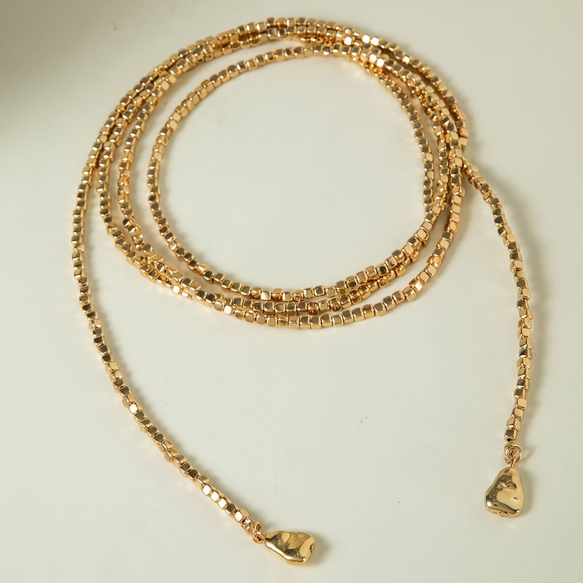 Layered Geometric Box Chain Lariat Necklace