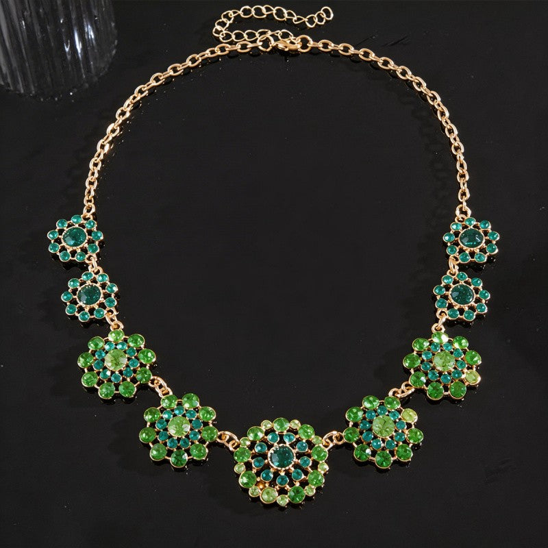 Elegant Emerald Flower Necklace & Earring Set