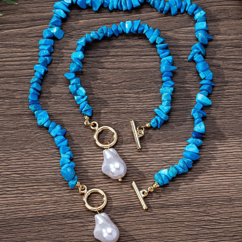 14k Boho Acrylic Nugget Necklace & Bracelet Set