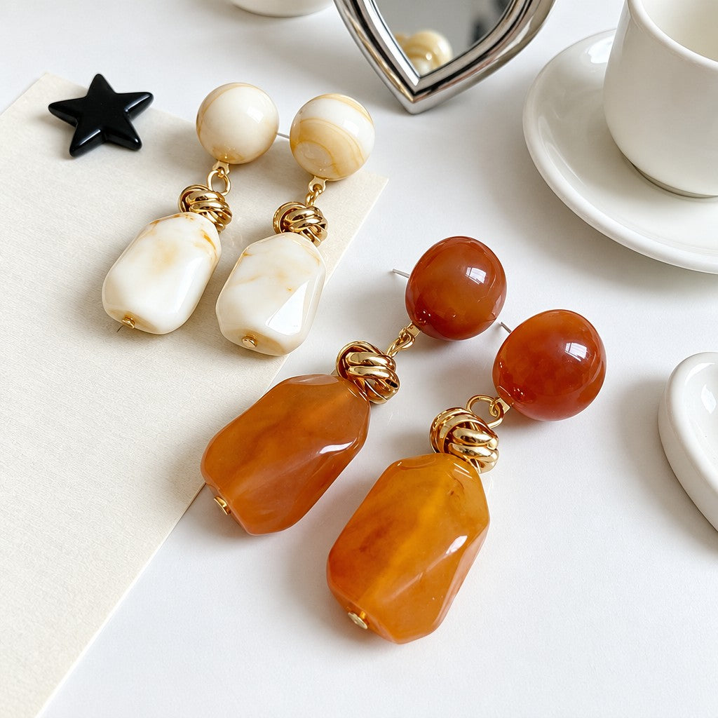 Vintage Boho Marbled Acrylic Drop Earrings