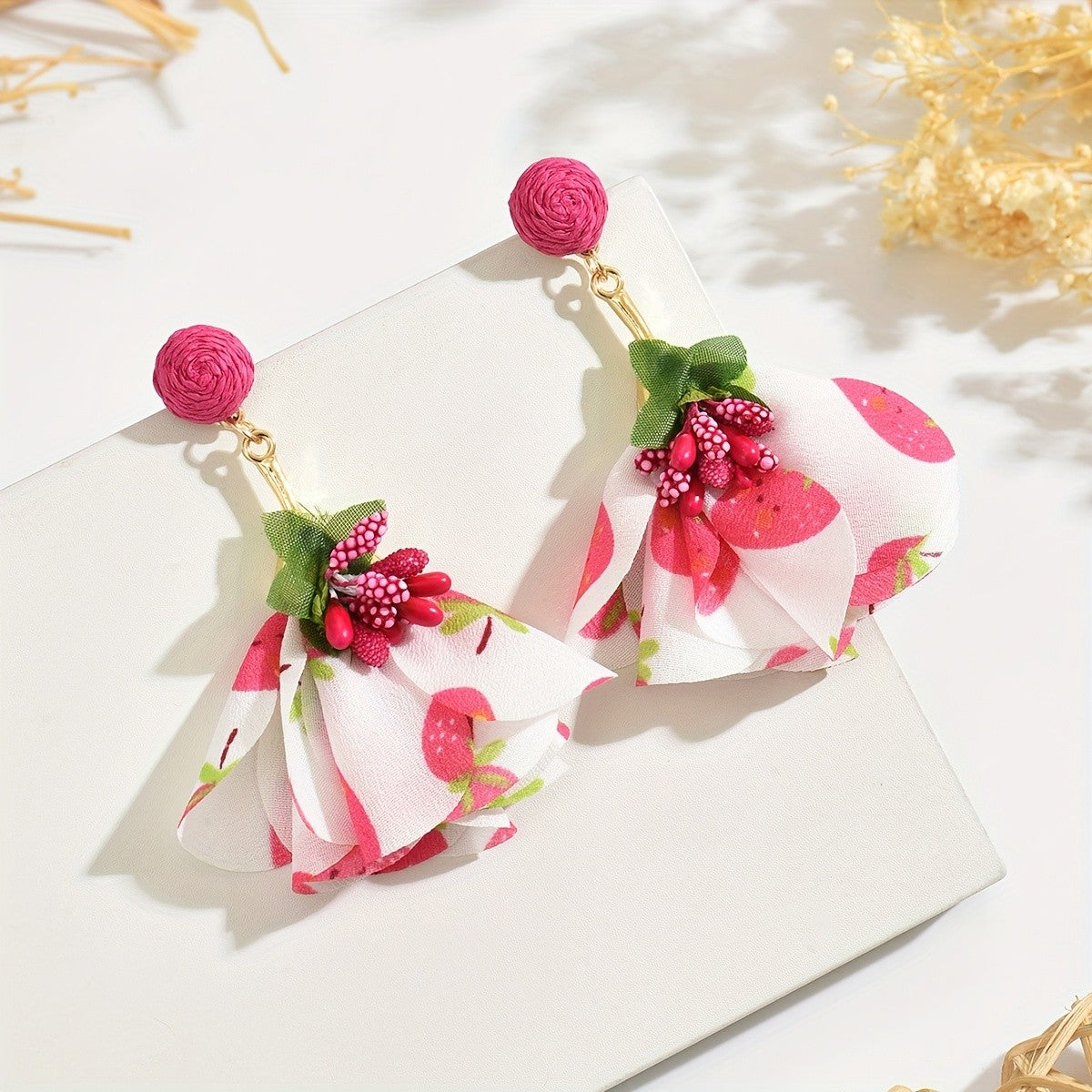 Boho Floral Fabric Drop Earrings