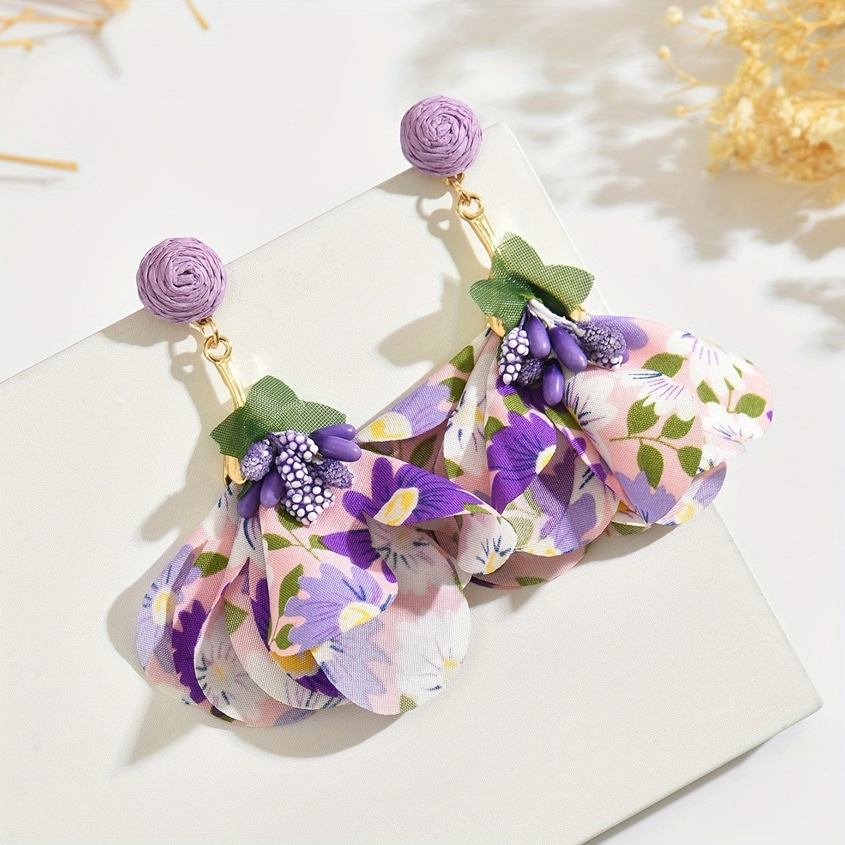 Boho Floral Fabric Drop Earrings