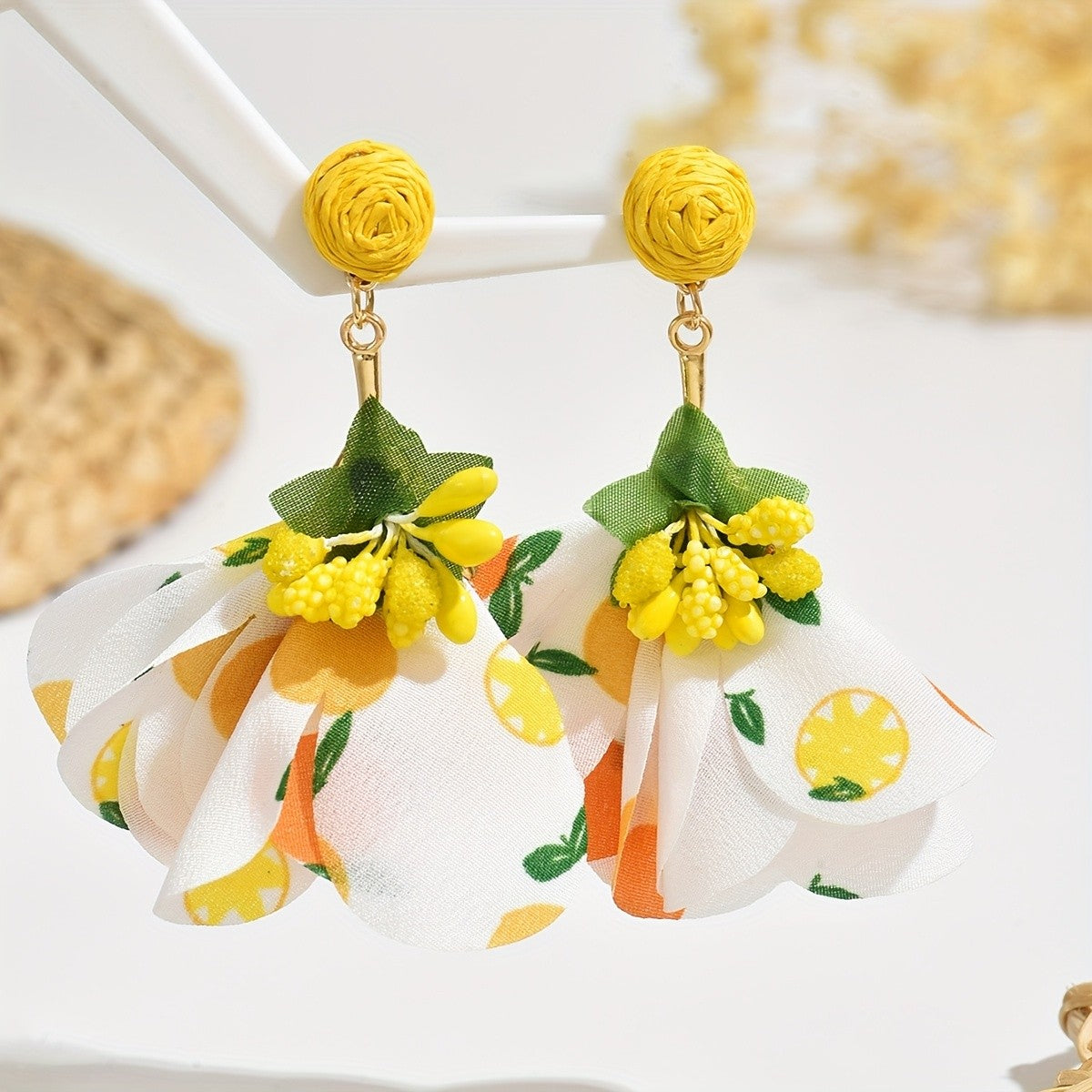 Boho Floral Fabric Drop Earrings