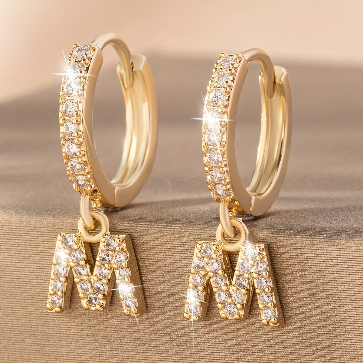 Classy Zircon Initial Letter Huggie Earrings