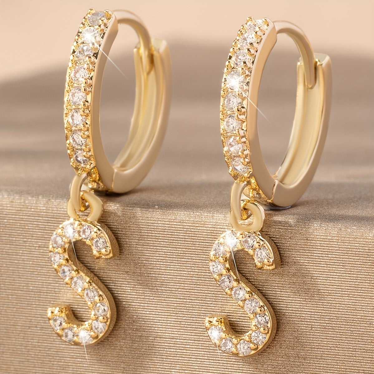 Classy Zircon Initial Letter Huggie Earrings