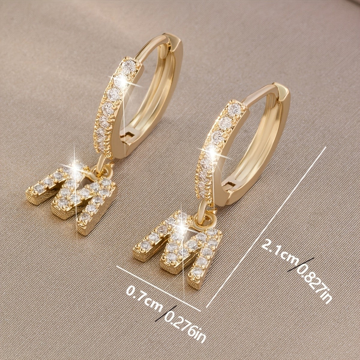 Classy Zircon Initial Letter Huggie Earrings