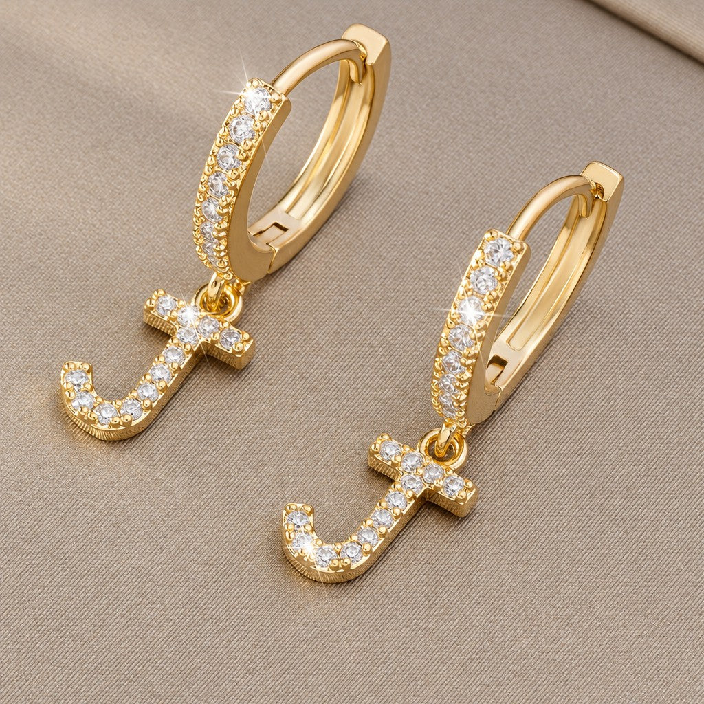 Classy Zircon Initial Letter Huggie Earrings