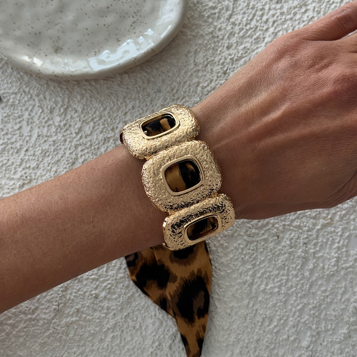 Boho Leopard Print Scarf Cuff Bracelet