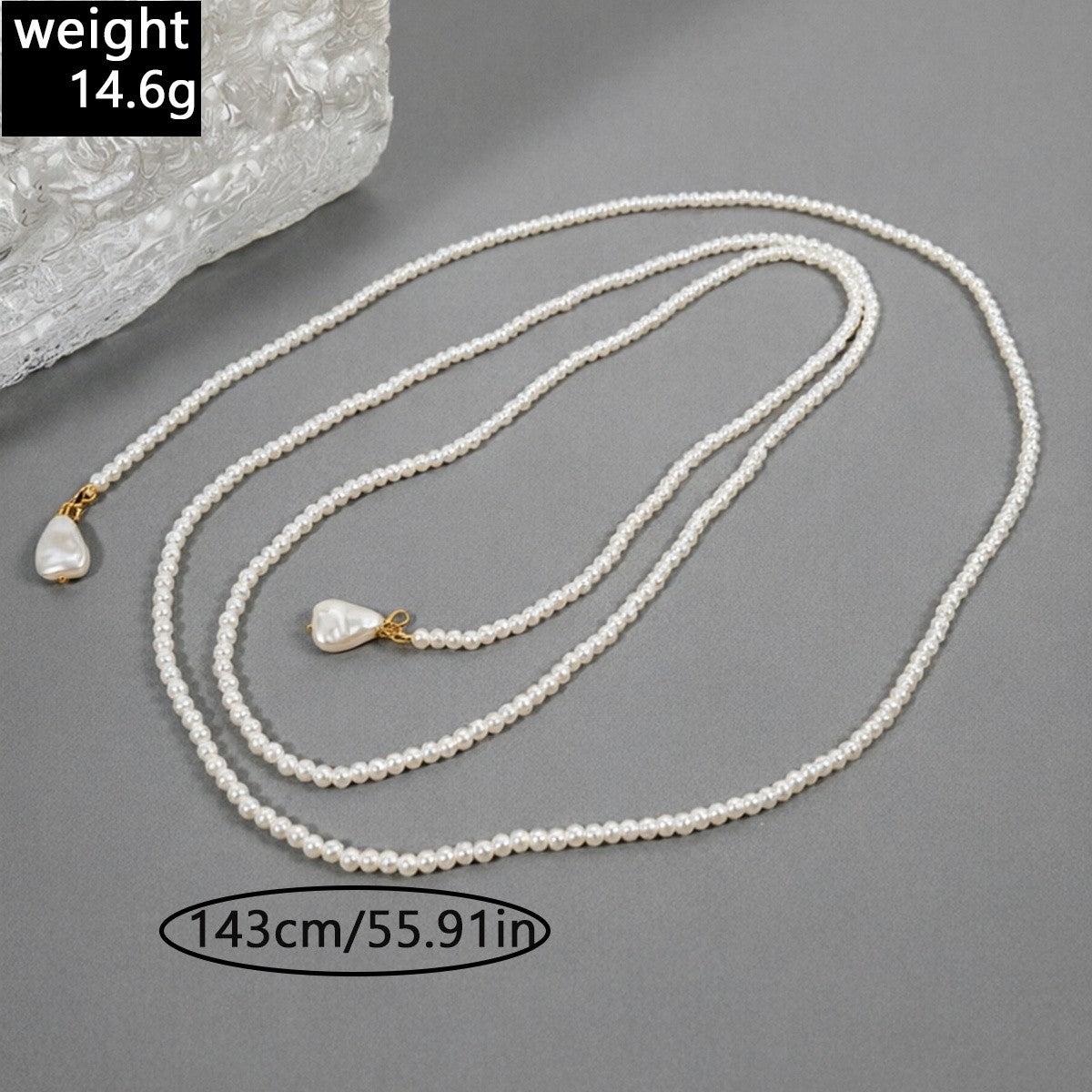 Elegant Layered Faux Pearl Lariat Necklace