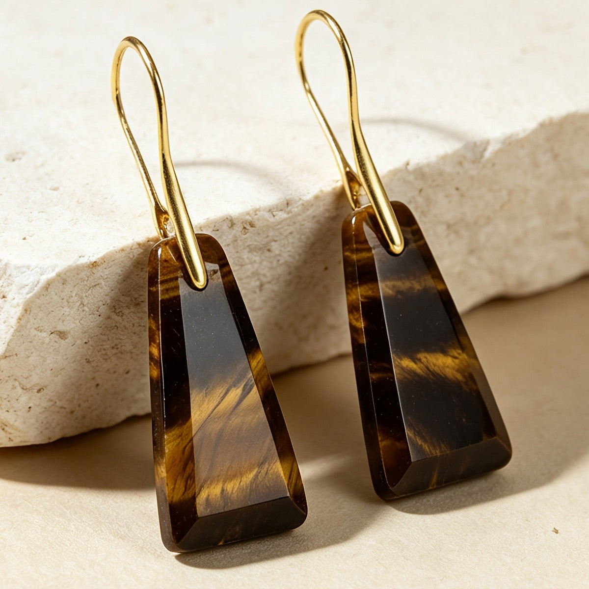 Vintage Tiger Eye Trapezoid Dangle Earrings